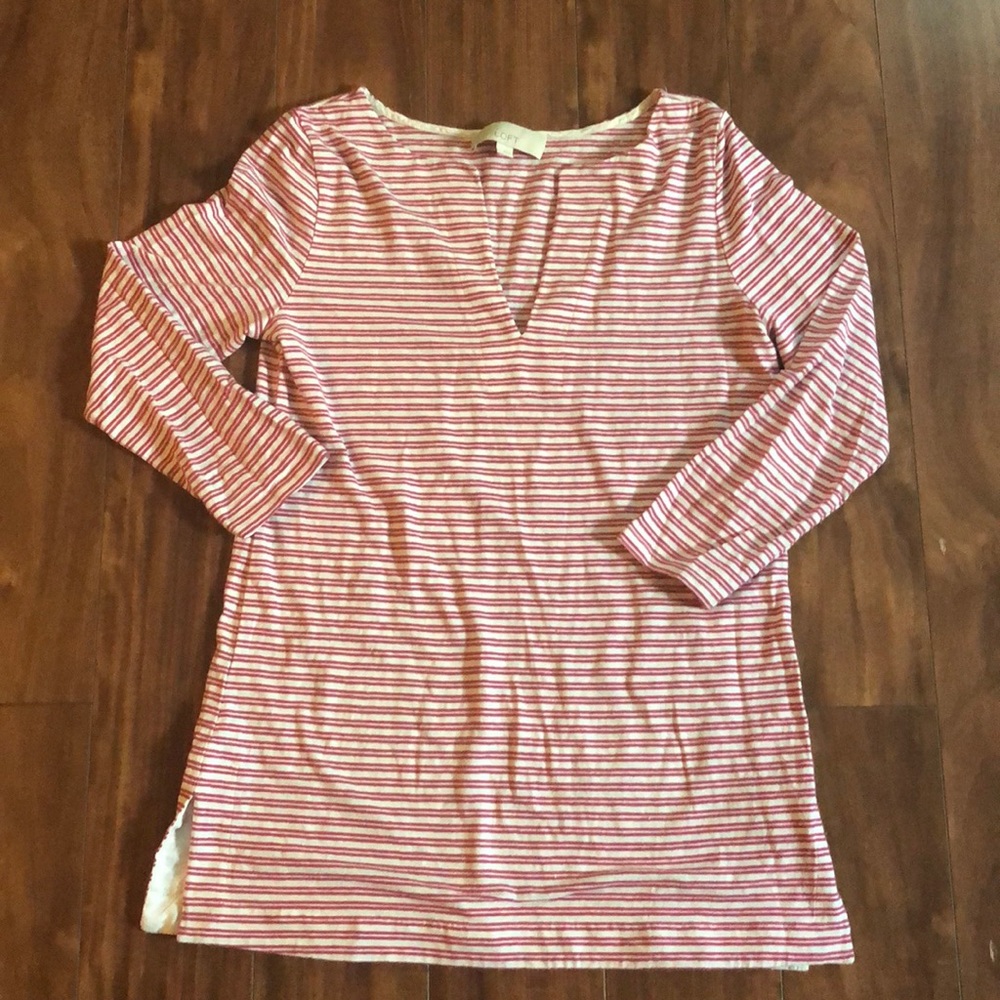 LOFT - Pink and White striped 3/4 T